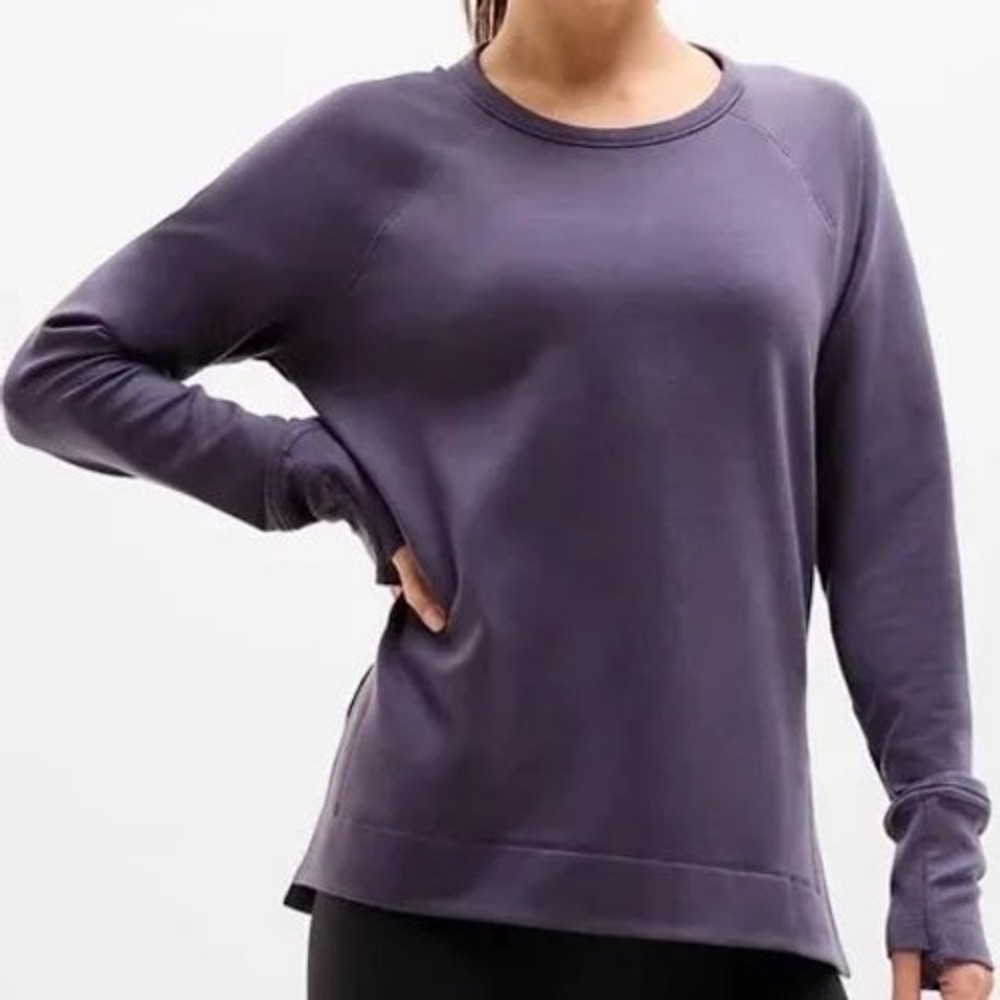 Athleta Coaster Luxe Sweatshirt Purple Long Sleeve Top S Lounge Minimalist